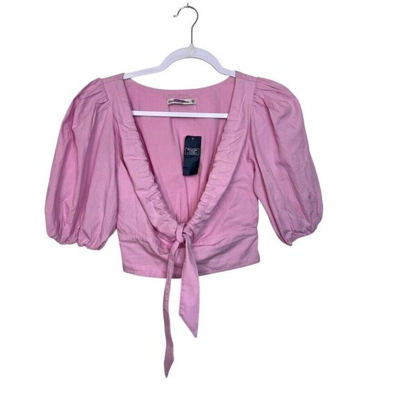 Abercrombie & Fitch Tif Front Puff Sleeve Top Women XXS Light Pink Boho NWT - Picture 1 of 9